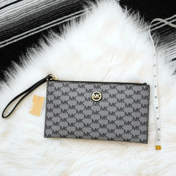 NWT! MICHAEL KORS FULTON LARGE ZIP CLUTCH - BLACK GRAY GOLD - Picture 6 of 10